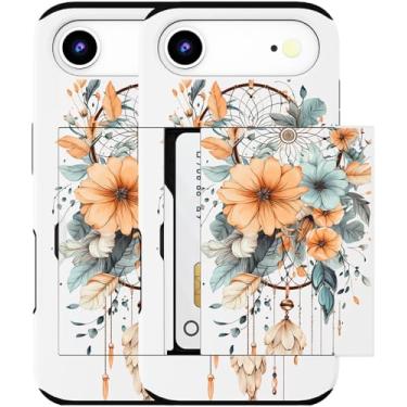 Imagem de MUQR Capa para celular 17 Air compatível com suporte de cartão fofo - Design Kawaii, proteção contra quedas de nível militar, capa carteira robusta para mulheres (apanhador de sonhos branco apanhador