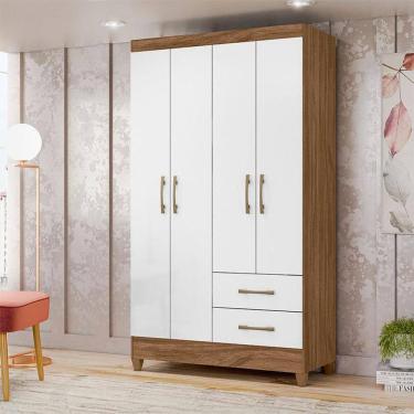 Imagem de Guarda Roupa Solteiro Ambiente Chile 4 Portas Naturale Branco - Moval