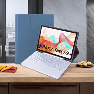 Imagem de Capa com teclado Slim Candy Colors compatível com Samsung Galaxy Tab S9+ Plus 2023 12,4 polegadas SM-X810 / X816 / X818 com suporte para caneta S, capa com suporte de vários ângulos para teclado sem