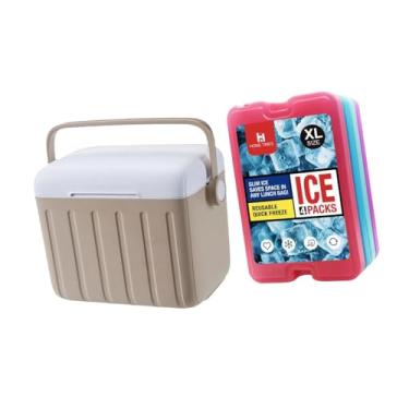 Imagem de MotiveTech Pacote de 4 Caixas Térmicas, Caixas Isoladas Feitas de PP Resistente com Bolsas de Gelo de Borracha para Alimentos, para Viagens, Escritório, Acampame