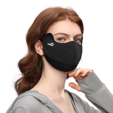 Imagem de OHRAIN Capa facial anti-UV FPS 50+ com proteção Canthus e respirável, aberta, lavável, reutilizável, máscara facial tridimensional, preta
