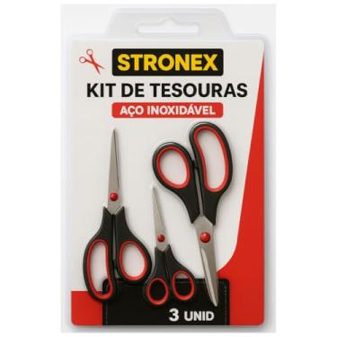 Imagem de Kit de Tesouras Profissionais, 3 Unidades, Aço Inoxidável, 5 e 8 Polegadas, Cabos Ergonômicos, Uso Geral, Multifuncional e Cozinha, Design Anatômico