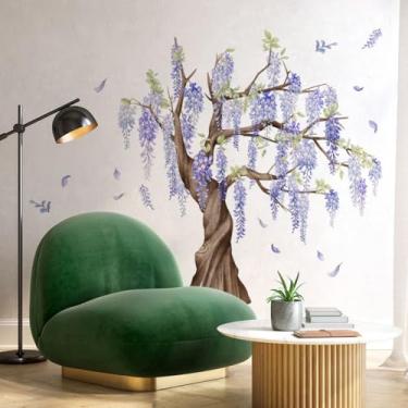 Imagem de ZARROUEA Decalques de parede de árvore de glicínia folhas coloridas flor e limoeiro adesivos de parede descascar e colar decalques de arte de parede removíveis DIY vinil decoração de casa para quarto
