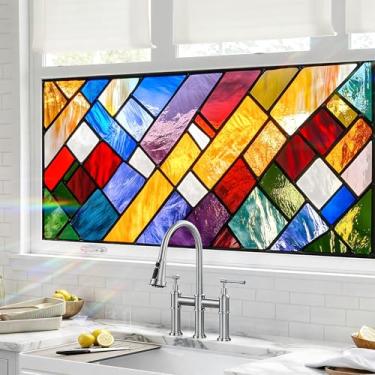 Imagem de Película de privacidade para janela 44,5 x 99,8 cm, película de vitral para janela com aderência estática, adesivos para janelas de vidro, adesivo de privacidade, não adesivo, reutilizável para porta