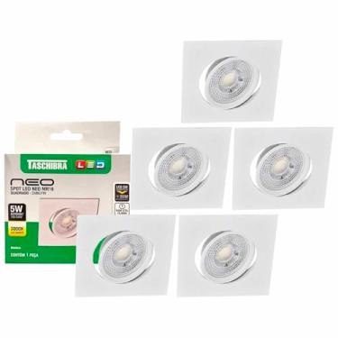Imagem de Kit 5 Spot Led Neo Mr16 Embutir Quadrado 5w Taschibra 3000k