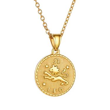 Imagem de GOLDCHIC JEWELRY Colar de moedas do zodíaco de ouro para mulheres e homens, colar com pingente de astrologia com horóscopo de constelação, joias da sorte, 51+5cm, Metal, Sem Pedra Preciosa