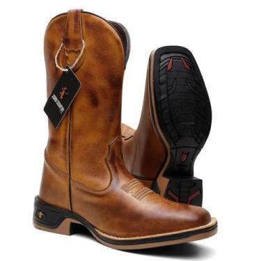 Imagem de Bota Texana Lisa Couro Sola Borracha Jump Bordada Whisky - Made in Fra