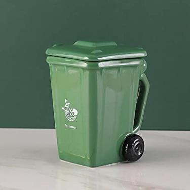 Imagem de 1 peça lata de lixo criativa copo de água 400 ml caneca de café de cerâmica com tampa presente de alto valor copos estranhos preto verde