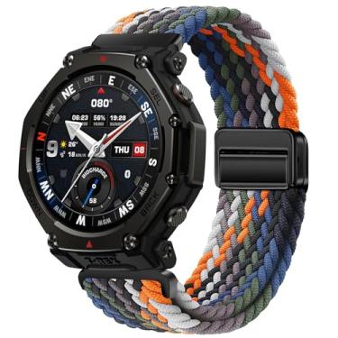 Imagem de Pulseira de relógio trançada compatível com Amazfit T-Rex 3 Pro de 48 mm, pulseira com fivela magnética, pulseira esportiva de nylon macio respirável para T-Rex 3 Pro (48 mm) (colorido jeans)