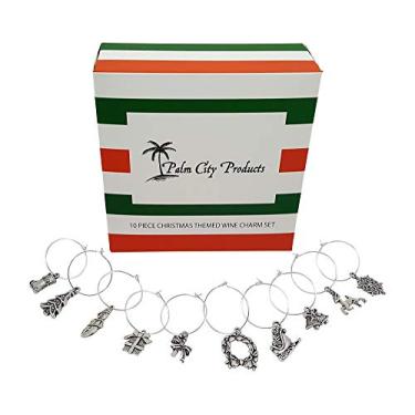 Imagem de Conjunto de pingente de vinho temático de Natal com 10 peças, Vidro Zinco