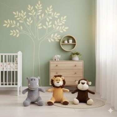 Imagem de Escolha Seu Trio De Pelúcias Safari Animais Dia Das Crianças Natal Bebê Baby Presente Festa Antialérgico Kwaii Festa Brinquedo Menina Menino Tematico Pré Definido (Leão Hipopótamo Macaco, 25cm, 3)