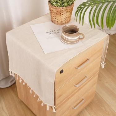Imagem de HSOFTIFY Capa de mesa de cabeceira 100% de linho puro com borla, capa de mesa de cabeceira retangular de café para mesa lateral de cama, TV e microondas (linho)
