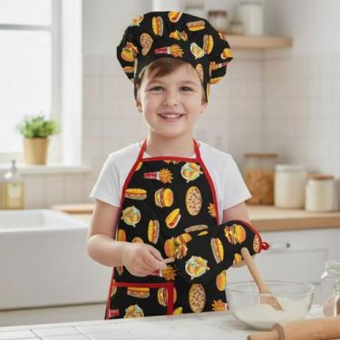 Imagem de Kit Avental Infantil de Cozinha Estampado com Touca e Luva - Mava Enxo