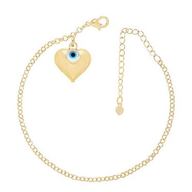Imagem de Pulseira Coração E Pingente Olho Grego Folheada A Ouro