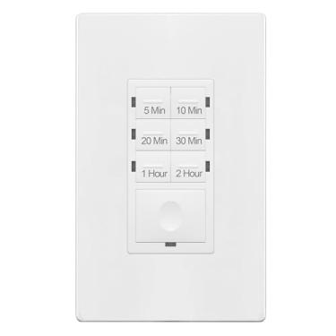 Imagem de ENERLITES 2-Hour Countdown Timer Switch, 5-10-20-30 Min, 1-2 Hr, for Bathroom Fans, Heaters, Lights, LED Indicator, 120VAC 800W, No Neutral Wire Required, UL Listed, HET06-J-2H-W, White