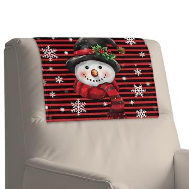 Imagem de Merkmak Capa de encosto de cabeça de boneco de neve de Natal para poltronas reclináveis, antiderrapante, 1 peça de capa de sofá com gancho e laço para escritório, casa, sala de estar