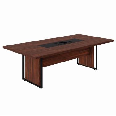 Imagem de Mesa Reunião 240cm Escritório para 4 Pessoas com Caixa de Tomadas Corporate Louro Preto / Preto