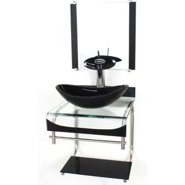 Imagem de Gabinete vidro 40cm banheiro curvado duplo inox cuba oval