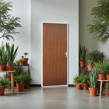 Imagem de Kit Porta Madeira Com Batente Aço 215 x 81 Cm R120 Pintura Epox Pronta