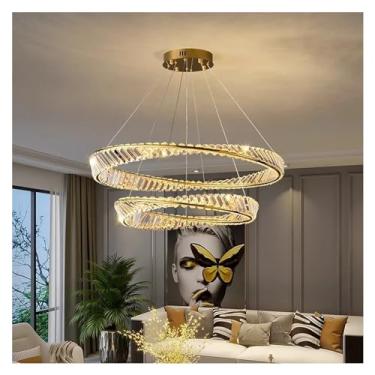 Imagem de Lustre de cristal redondo (regulável), Lustre de escada, Lustres de quarto e sala de jantar, Luzes de teto, Luminárias de iluminação LED para ambientes internos Luminária de lustre
