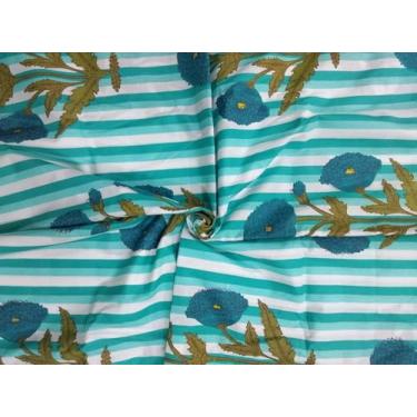 Imagem de Tecido estampado bloco à mão da Yard PRECUT 100% algodão 100% algodão tecido indiano leve para fazer tops de vestidos de verão Tecido indiano para artesanato Home Decore. (Design 127, 1 metro