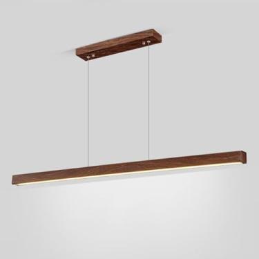 Imagem de Lustre de escada com pendente linear em madeira, lustre de tira longa de metal com cúpula de acrílico branco, luminárias suspensas ultrafinas para sala de jantar, lustre de LED para decoraçã