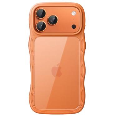 Imagem de JETech Capa Ondulada para iPhone 17 Pro 6,3 Polegadas, Case com Moldura Ondulada Fofa e Formato Encaracolado para Mulheres e Meninas, Parte Traseira Claro de PC Rígido (Laranja)