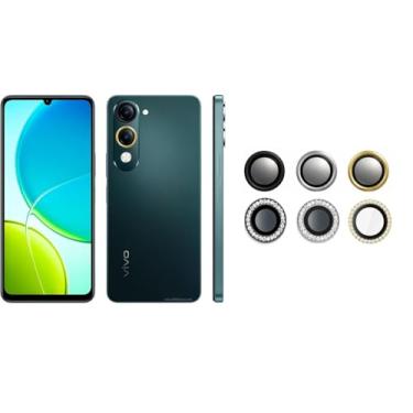 Imagem de Kit (02 PÇS) Película Protetora da Lente Câmera Colorida Lisa ou C/Strass Para Jovi Y29s 5G (PRATA C/STRASS)