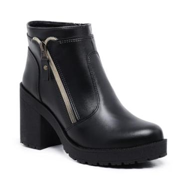 Imagem de Bota Cano Curto Feminina Salto Alto Bloco Ziper Lateral Preta (Preto, 37, BR, Adulto, Numérico, 37)