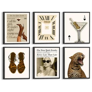 Imagem de Aroutde 6 peças de arte de parede retrô leopardo na moda luxo Y2K decoração de quarto estética de chita pôster de jornal divertido para quarto de dormitório feminino formal (20 x 25 cm, sem moldura)
