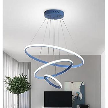 Imagem de Lustre de teto LED para sala de jantar, luz quente/luz branca/luz branca quente, luminária suspensa para sala de estar, luminária pendente regulável para mesa de jantar, 3 anéis, 20+40+60 cm