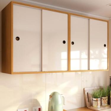 Imagem de Armario Suspenso Cozinha e Lavanderia com Quatro Portas de Correr Armario Aéreo Multiuso Kit com Dois Armarios Aéreos(Nature Off)