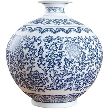 Imagem de LIFOND Vaso de flores, vasos de porcelana sem esmaltado, azul e branco, design de lótus, vaso de cerâmica, decoração de casa, vasos de flores Jingdezhen, vaso de flores, decoração de mesa (F)