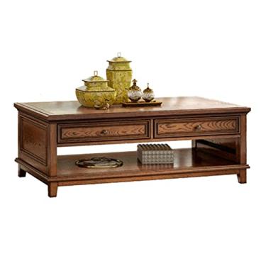 Imagem de URGDWEKJY Mesa de centro de madeira com gavetas e prateleiras, mesa de centro retangular vintage, mesa de coquetel vintage para sala de estar/escritório, mesa de quarto (C 1,2 m)
