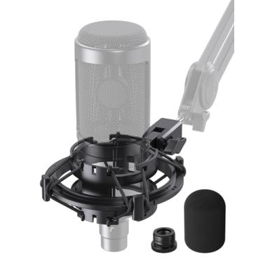 Imagem de Suporte de choque AT2020 com filtro pop, [feito sob medida para microfone AT2020] Clipe de suporte de suspensão antivibração compatível com kit de linha Audio Technica AT2020