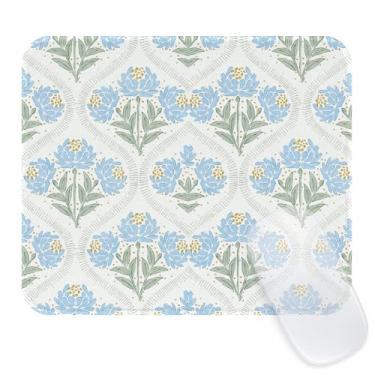 Imagem de Seorsok Tapete de rato floral e folhas nobres azuis, tapetes de rato texturizados premium para computador portátil de escritório, tapetes de rato bonitos quadrados laváveis com bordas costuradas