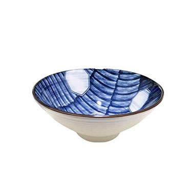 Imagem de WYUYIWH Tigela de mesa doméstica Porcelana azul e branca macarrão instantâneo ramen arroz tigela com pé alto
