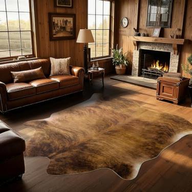 Imagem de B BENRON Tapete de couro bovino ocidental, tapetes de pele de vaca sintética para sala de estar, quarto, decoração de casa, tapete antiderrapante fofo com peles e peles irregulares de animais, malhado