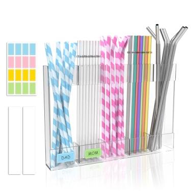 Imagem de Suporte de canudo de acrílico para porta de armário, organizador de canudos reutilizáveis de 24 cm com adesivo ultra pegajoso, recipiente de acessórios de cozinha para armário de balcão (transparente)