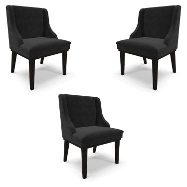 Imagem de Kit 3 Cadeiras Decorativas Sala de Jantar Base Fixa de Madeira Firenze Suede Preto G19 - Gran Belo