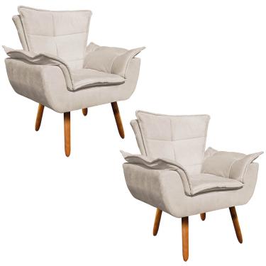 Imagem de Poltrona Sala de Estar Pé Palito de Madeira Kit 2 Opala Suede D03 - D'Rossi