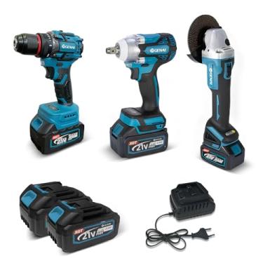 Imagem de Brushless Parafusadeira Furadeira e Parafusadeira Chave de Impacto Esmerilhadeira Lixadeira Kit de Ferramentas Completa 3 em 1 Kit Multiferramenta 2 Bateria 21v Furadeira Parafusadeira 110V 220V