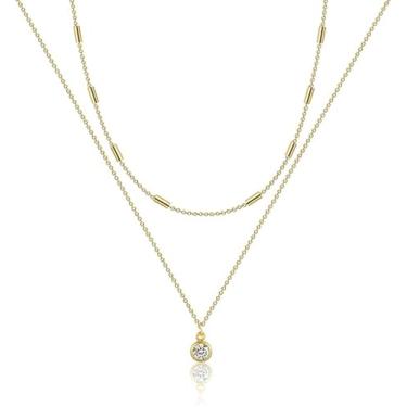 Imagem de MIDEEO Colar de diamante CZ para mulheres delicado em camadas zircônia cúbica solitário pingente colar banhado a ouro quadrado branco esmeralda verde simulado diamante joias presentes, Latão, Sem pedras preciosas