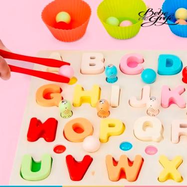 Imagem de Brinquedo Educativo Montessori Letras Em Madeira 3 Em 1