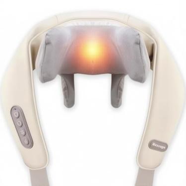 Imagem de Massageador Shiatsu Elétrico para Pescoço e Ombros com Aquecimento Infravermelho, Vibração e Alívio de Dores Musculares, Ideal para Casa, Escritório e Viagem, Cor Bege
