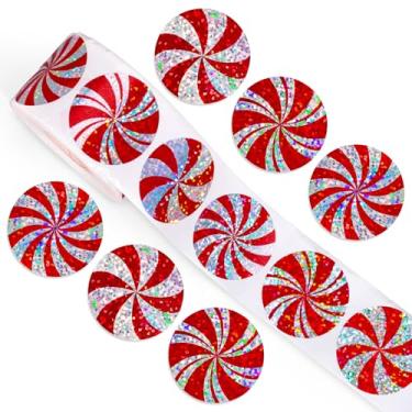 Imagem de Whaline Christmas Candy Stickers Roll Laser Seal Stickers Red Peppermint Candy Waterproof Self-Adhesive Decals for Xmas Holiday Envelope Journal Decor, 500 Pcs