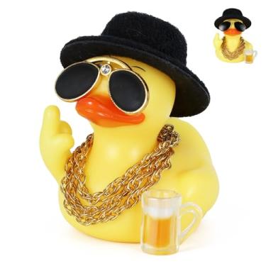 Imagem de 1PC Cool Gesture Duck Car Decor with Top Hat, Sunglasses, Necklace & Beer Mug - Squeaky Rubber Duck Dashboard Accessories for Jeep, Office, Home - Funny DIY Gift for Car Lovers (Jeep Ducks)