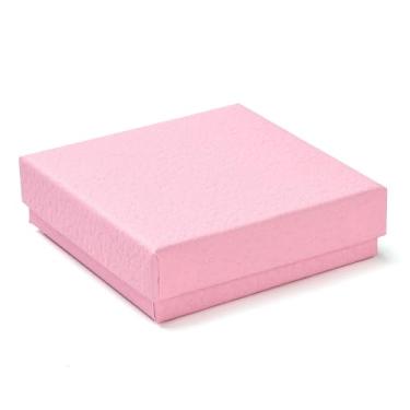 Imagem de 1 caixa quadrada rosa para colar de papelão, caixa de armazenamento de joias com esponja de veludo interna para colares, estojos de presente 8,88 x 8,88 x 2,6 cm