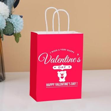 Imagem de Sacolas de presente de dia dos namorados em forma de coração, sacolas de papel kraft com alça de lembrancinha de festa, embalagem de doces para aniversário de casamento, vermelho