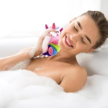 Imagem de Buchas de banho de animais, bucha corporal de desenho animado, bucha, esponja, pufe, esponja de banho, esponja de malha para lavagem de banho, esfoliante (unicórnio)